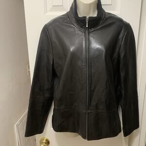 100% Lambskin Leather Apt 9 Black Leather Women's Zip Up Jacket Sz Large